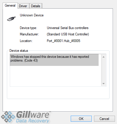 Device Manager Error Code 43: Windows has stopped this device because it has reported problems. (Code 43)